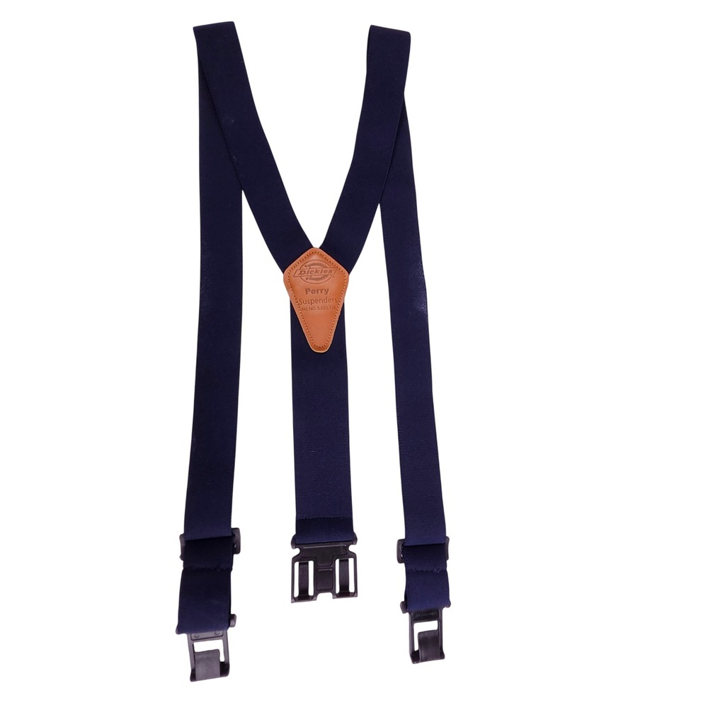 Dickies Perry Suspenders Mens OS Navy Blue Stretch Elastic Belt Clip Adjustable